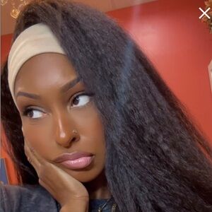 Elegant Black Headband Wig Human Hair 20”Kinky Yaki Straight 180% Density